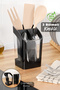 3 Compartment Countertop Cutlery Holder - Spoon Knife Stand with Removable Compartments Kitchen Organizer Black