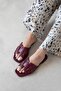 Huxx Women's Single Strap Daily Leather Slippers Claret Red
