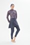 Full Covered Lycra Patterned Skirted Hijab Swimsuit Anthracite 3482-A - 5
