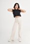 High Waist 100% Cotton Beige Trousers with Pockets