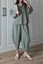 Women's Green Oversize Shirt Shalwar Pants Pants Set 50957 - 2