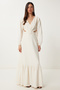 Padded Back Low-Cut Summer Linen Dress Cream Lfg0013 - 2