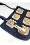 Hand Knitted Leather Strap Paper Rope Women's Bag (Color Black)28X40 - 4