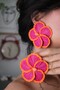 Polymer Clay Bicolor Orange Oembe Hibiscus Flower Earring - 8