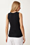 Women's Black Square Neck Gathered Stretchy Knitted Blouse Fw00014 - 4