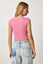 Women's Pink Stone Detailed Crop Ribbed Knitted Blouse Mx00194 - 4
