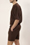 Medium Length Brown Textured Ottoman Shorts - Lace-Up, No Crease Tmnss23Sr00039 - 2