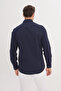 Men's Navy Blue Slim Fit Narrow Cut Italian Collar 100% Cotton Seersucker Shirt - 5
