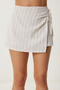 Women's Stone Blue Striped Mini Linen Shorts Skirt Pb00034 - 4