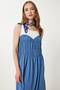 Women's Cobalt Blue Contrast Color Flounced Midi Ayrobin Dress Tp00063 - 4