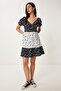 Women's Black White Heart Pattern Summer Mini Dress Tp00052