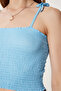 Women's Sky Blue White 2 Pack Strap Stretch Crop Knitted Blouse Wf00157 - 3