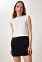 Women's Black Gathered Stretchy Mini Knitted Skirt Wf00131 - 2