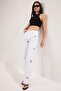 White Ribbon/Bow Detailed Stoned Regular Waist Wide Leg Jeans Twoss25Je00234 - 3