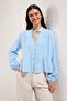 Açık Mavi Pamuklu Dokulu Kolda Dantelli Oversize Boho Dokuma Gömlek TWOSS25GO00038