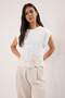 Ekru Kalın Pamuklu Nakışlı Regular/Normal Kalıp Örme T-Shirt TWOSS25TS00209