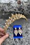Clara Gold Bridal Henna Crown Special Occasion Accessory Women's Crown and Thin Shuttle Earring Set - 2