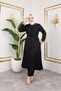Women's Ribbed Zippered Black Linen Double Suit - 2