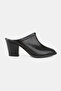 Women's Black Rugan Genuine Leather Heel Closed Front Sabo Slippers - 5