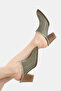 Women's Green Patent Leather Genuine Leather Heel Closed Front Sabo Slippers