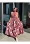 Women's Halter Neck Off-The-Shoulder Belted Maxi Length Patterned Single Jersey Dress