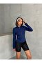 Navy Blue Body Fitting Zippered Stand Collar Knitted Sports Jacket Mıssce05922