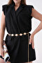 Women's Gold Embossed Accessory and Ring Design Chain Detail Belt 7650 - 6