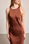Halter Neckline Satin Evening Dress - Brown - 5