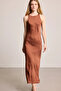 Halter Neckline Satin Evening Dress - Brown - 3