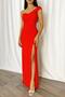 Red Women's One Shoulder Slit Detail Crepe Fabric Maxi Length Dress