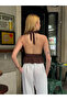 Women's Brown Halter Neck Open Back Linen Blouse Hzl24S-Zk11081 - 6