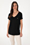 Women's Black Modal Blend V-Neck Basic T-Shirt 50305773-Vr046 - 3