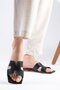 Margo Black Color Women's Flat Slippers with Blunt Toe - 2