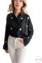 Women's Heart Embroidered Oversize Ayrobin 100% Cotton Long Sleeve Black Shirt - 2