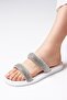 Regina White Color Double Banded Stone Women's Flat Slippers - 2