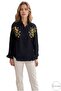 Women's Black Flower Bead Embroidery Embroidered Buttoned Stone Shirt - 7