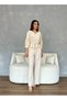Women's Linen Suit with Pleated Trousers and Short-Sleeved Blouse - 3