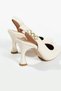 Women's Cream Genuine Leather Heeled Shoes with Accessory Detail - 4