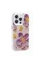 iPhone 14 Pro Max Case Flower Pattern Glossy Stone Hard Silicone Sys Garden Cover - White - 4
