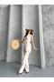 Women's Shawl Collar Belted Vest Palazzo Pants Suit - 4