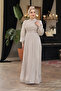 Drape Detailed Stone Hijab Evening Dress 44081Tas - 3