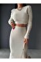 Dgn's''Swe Collection'' Women's Gofra&Crop Detail 2-Piece Sweater-Skirt Set