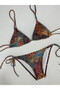 Women's Brown Ethnic Pattern Halter Neck Tie Triangle Bikini Set Hzl25S-Lc5005 - 4