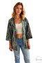 Women's Linen Oversize Green Shawl Pattern Loose Turn-Down Collar Kimono - 2