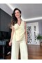 Yellow Linen Trousers Wrap Vest Set - 8