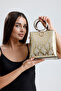 Gold Snake Patterned Ring Handle Chain Hand and Shoulder Women's Bag