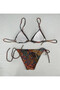 Women's Brown Ethnic Pattern Halter Neck Tie Triangle Bikini Set Hzl25S-Lc5005 - 7