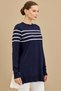 Rayon Tunic with Guipure Stripes on the Back Dark Blue