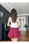 Burgundy Tight Pleated Mini Skirt - 5