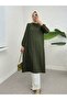 Long Crinkle Tunic with Buttons and Elastic Sleeves - Khaki - 3